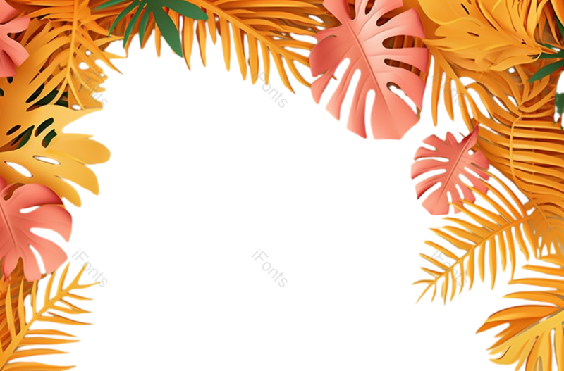 黄色叶子图片,绿叶元素,剪纸边框PNG,剪纸树叶免抠素材